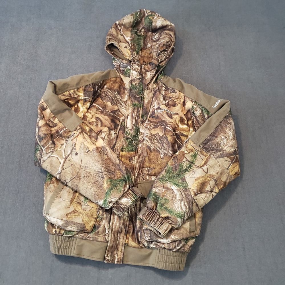 Field & Stream Jacket Youth Medium Camo Zip Hooded Quilted Lining Mossy Oak